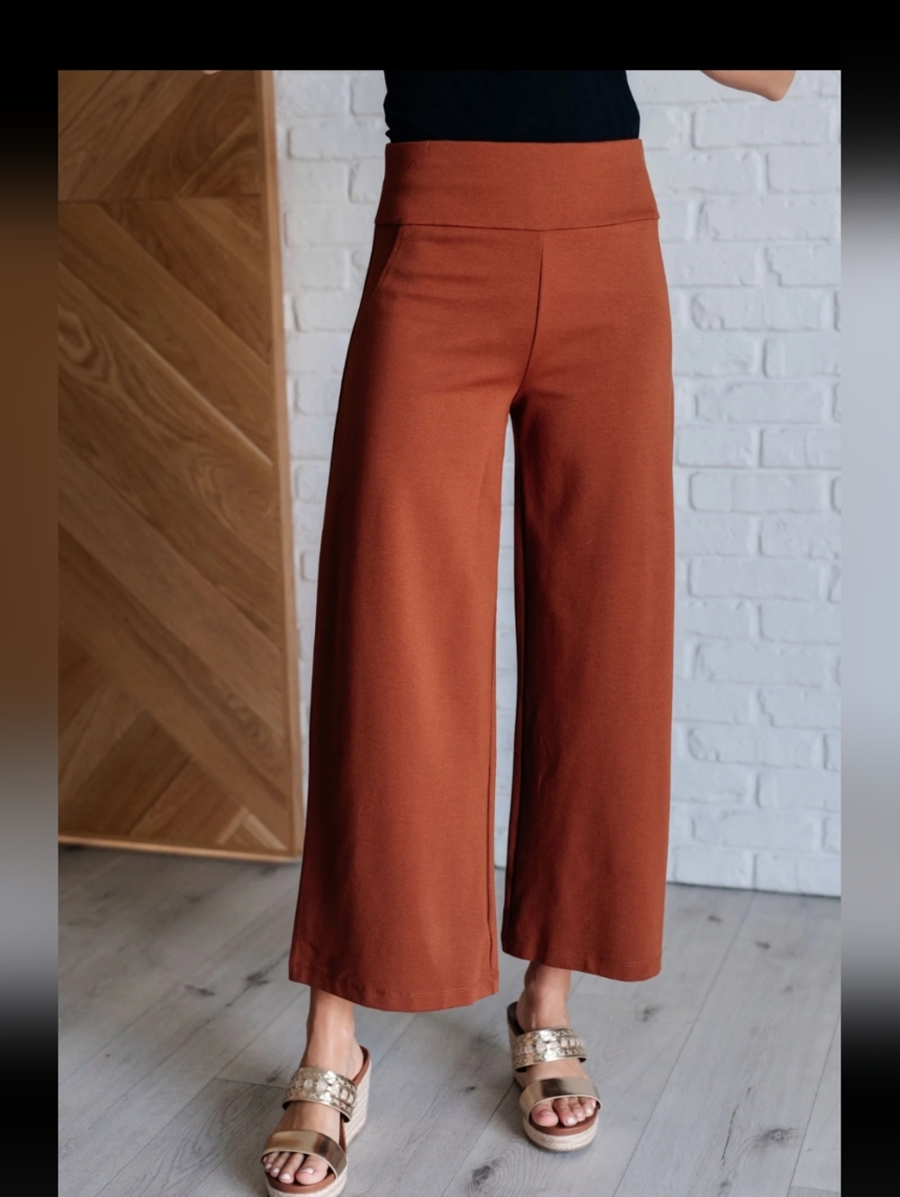 Dear Scarlett Magic Pants Wide Leg Crop Pants In Rust 2X